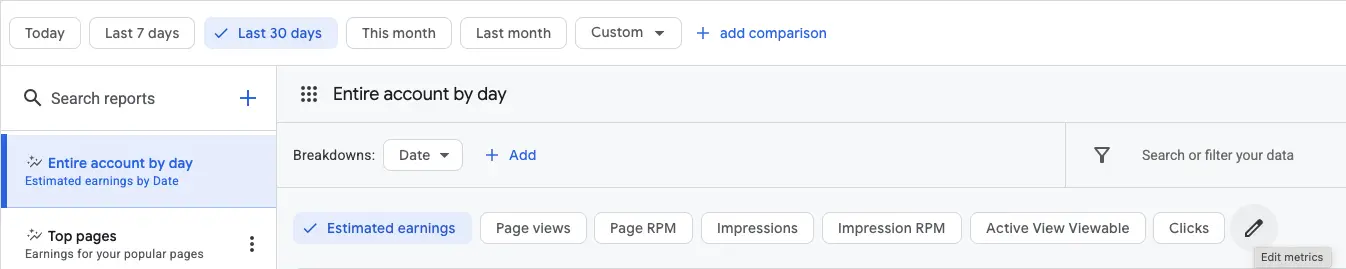 Changing the report settings in Google AdSense