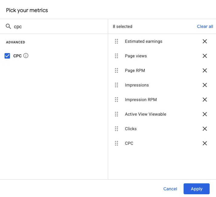 How to add Cost Per Click (CPC) to the report settings in Google AdSense